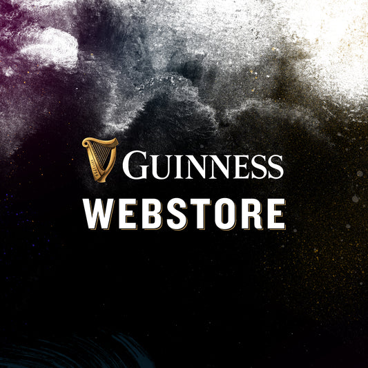 A textured background featuring "The Gift of Guinness" and the bold white lettering for "Guinness Webstore UK".