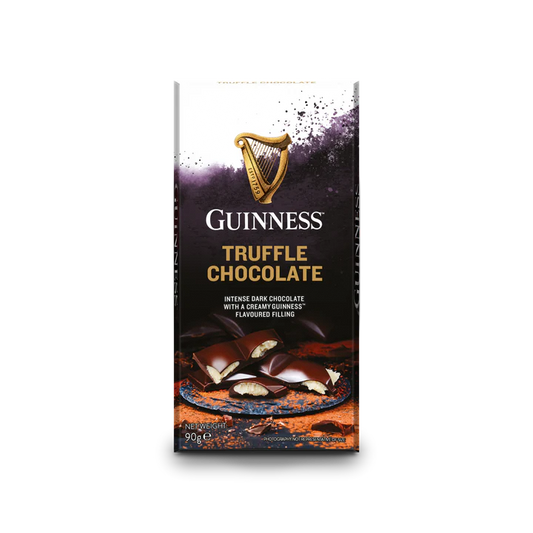 Explore the Guinness Luxury Truffle Chocolate Bar, a highlight of the Guinness Official Merchandise collection. This beautifully crafted packaging contains a dark milk chocolate bar with a rich and creamy Guinness-flavored truffle center, ideal for anyone who relishes unique and indulgent delights.