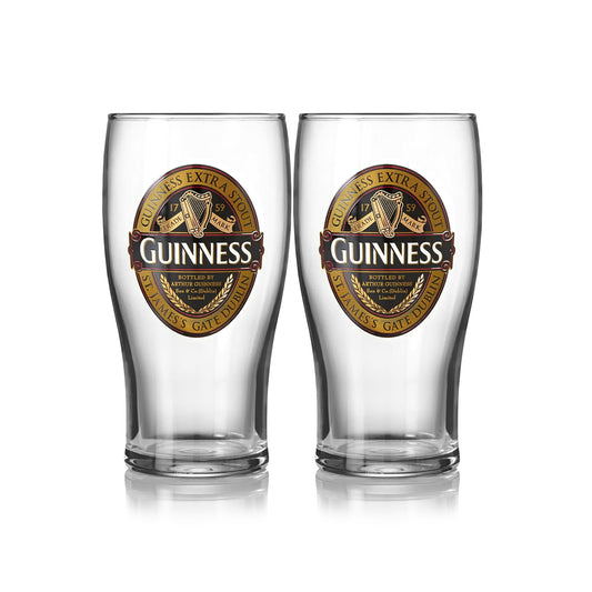 Two Guinness Classic Collection Pint Glasses - 2 Pack on a white background, showcasing the iconic Extra Stout by Guinness UK.