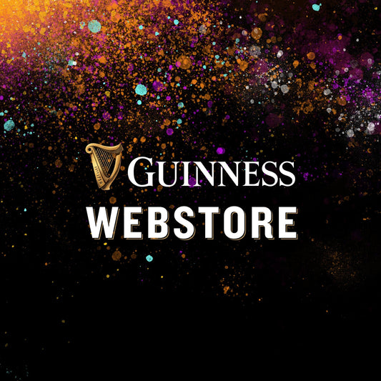 Guinness Webstore UK's Fan Fav's logo with a colorful splatter on a dark background.