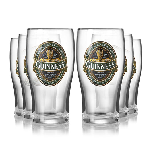 Six Guinness Ireland Collection Pint Glasses - 6 Pack from Guinness UK on a white background showcase the Ireland Collection.