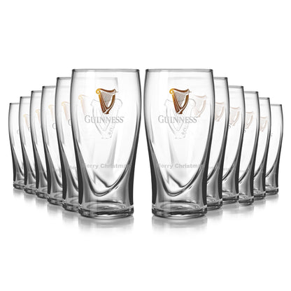 The Guinness UK Pint Glass 12 Pack offers an authentic drinking experience with its iconic logo and harp design. This set, arranged in two rows, is perfect for enhancing your home bar collection.