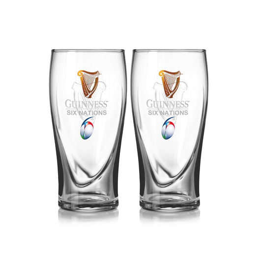 Two Guinness UK Six Nations Pint Glasses - 2 Pack featuring the iconic Ireland logo, perfect for enjoying with a friend or during games.