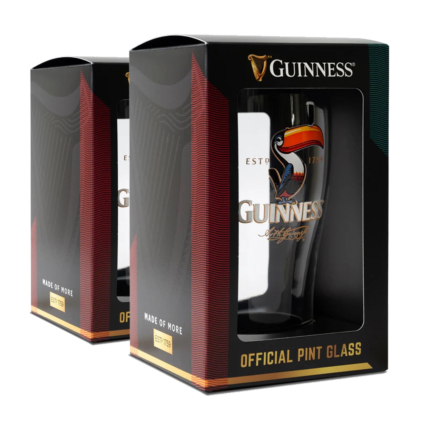 This two-pack of Guinness Toucan Pint Glasses by Guinness UK, featuring the iconic toucan design and branding, is an ideal addition to any collection of Guinness merchandise.