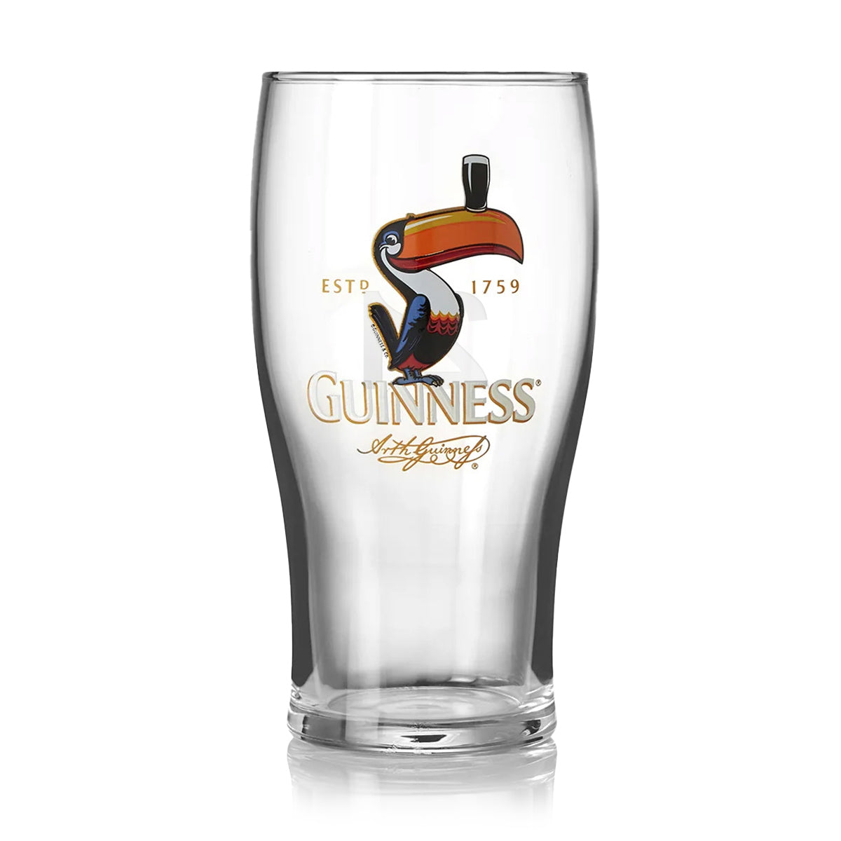 The Guinness UK Toucan Pint Glass features a vibrant toucan with the classic logo and year 1759, making it an essential collector's item.