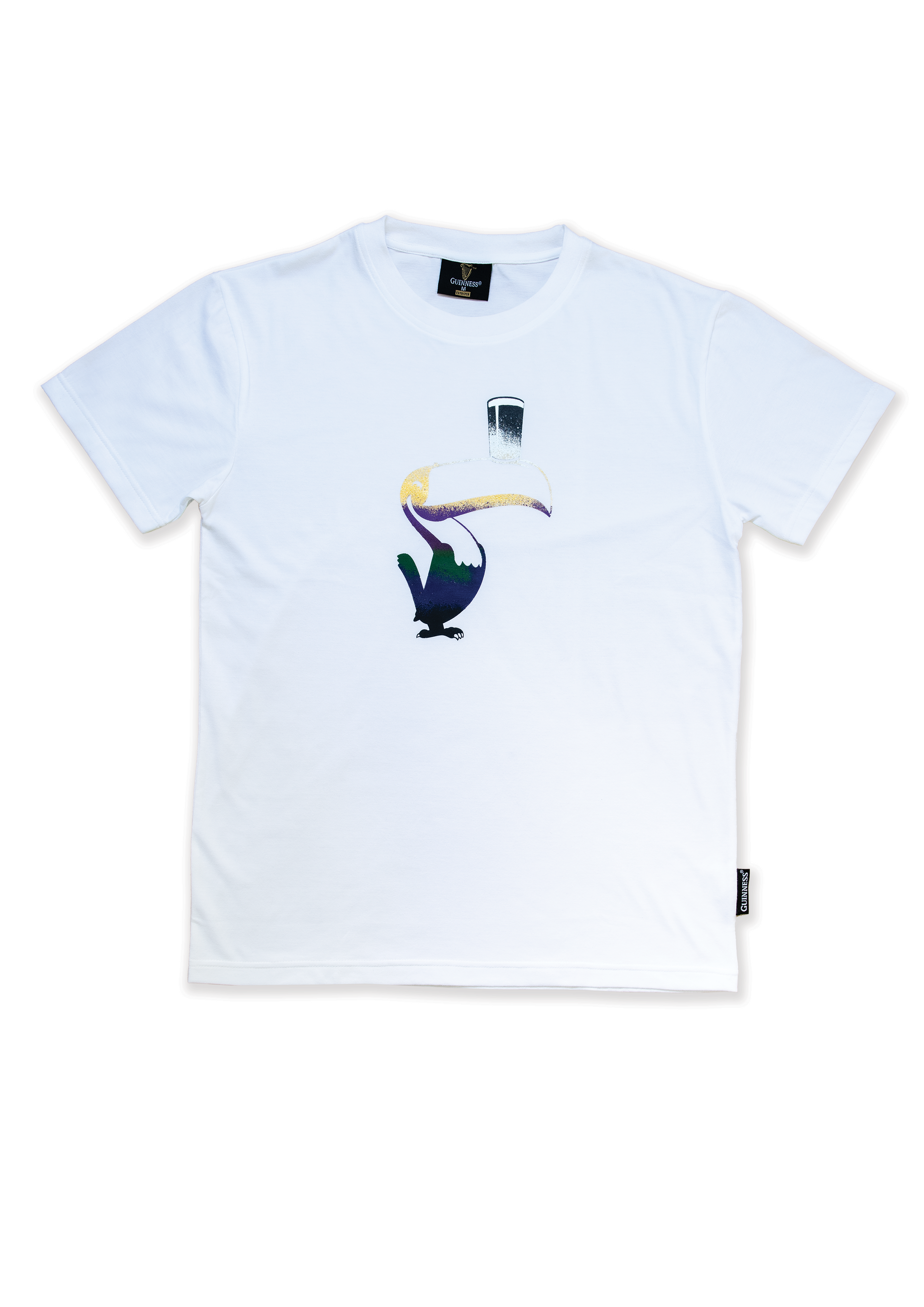 A Guinness Liquid Toucan T-Shirt - White with an image of a bird on it.