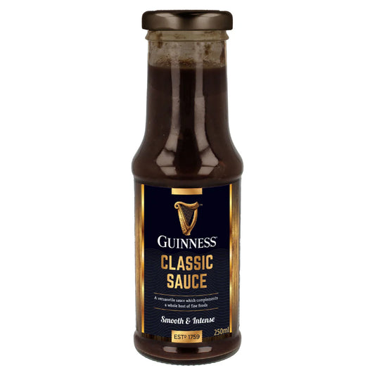 A 250ml bottle of Guinness Classic Sauce from the Guinness Webstore UK, described as "smooth & intense," makes the perfect BBQ essential or a delightful gift for food enthusiasts.