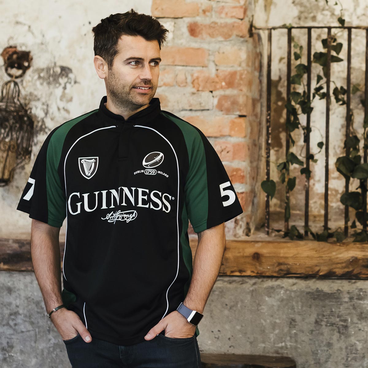 Guinness Black and Green Short sleeve performance Rugby Jersey