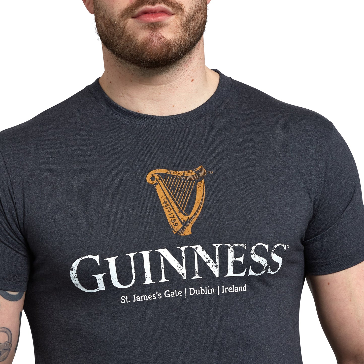 Guinness Navy Distressed Harp Logo T-Shirt