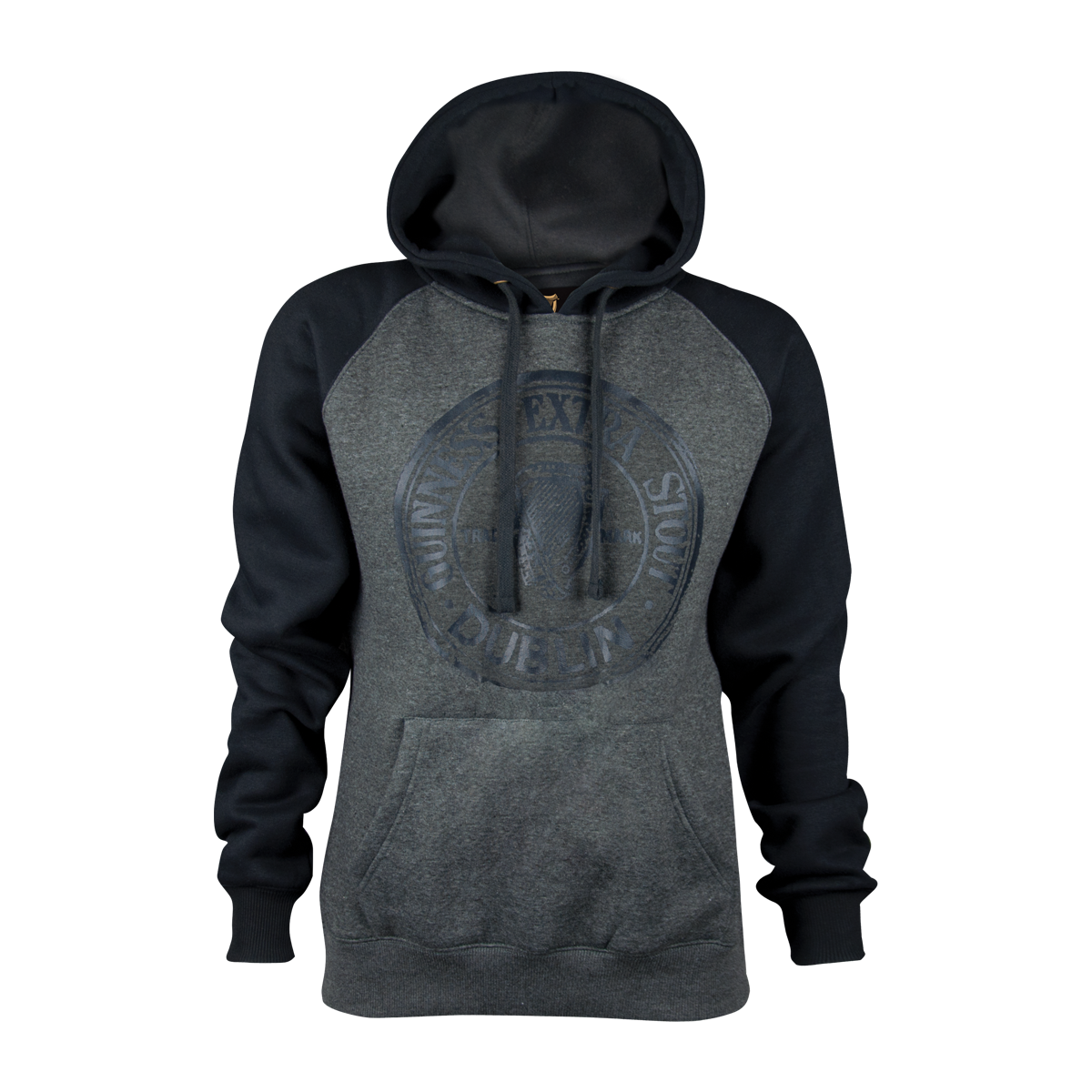 An Guinness Extra Stout Charcoal Label Beer Bottle Hoodie with an adjustable drawstring lined hood.