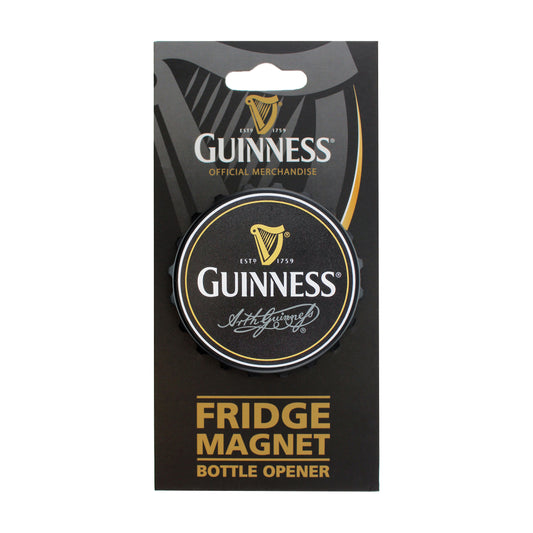 The Guinness Fridge Magnet Bottle Opener is a kitchen must-have, showcasing the iconic harp logo and "Estd 1759 Official Merchandise" text.