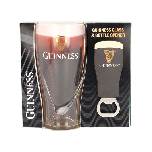 Guinness UK pint glass with built-in bottle opener.