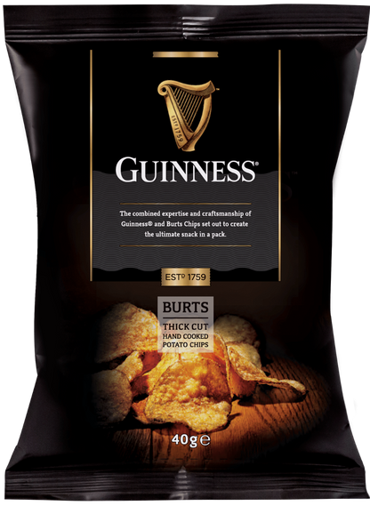 Guinness UK's Vegetarian Guinness Original Crisps - 40g on a black background.