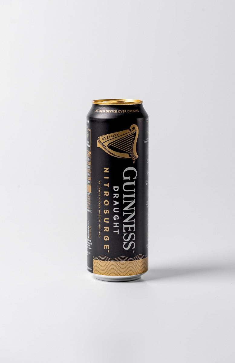 A Guinness Nitrosurge Can from Guinness UK on a white background.