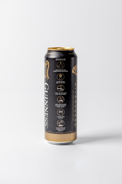 A Guinness Nitrosurge Can on a white background.