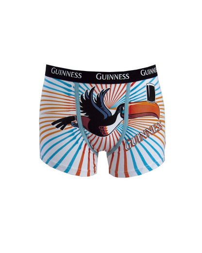 Guinness UK presents the Guinness Toucan Boxers, showcasing the renowned toucan motif alongside striking blue and orange stripes. These boxers feature a lively design and an elastic waistband to ensure ultimate comfort and style.